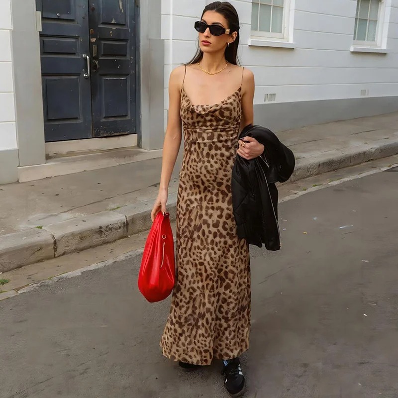 Wenn der Frühling und Sommer immer noch sexy Leopardenmuster-Kleid mit V-Ausschnitt und rückenfreiem Straßenkleid im königlichen Schwester-Stil für Damen verkaufen