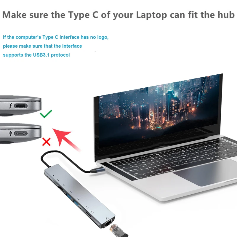 Rozgałęźnik USB typu C z stacją dokującą Thunderbolt 3, adapter do laptopa z Macbook Air M1 iPad Pro RJ45 HDMI