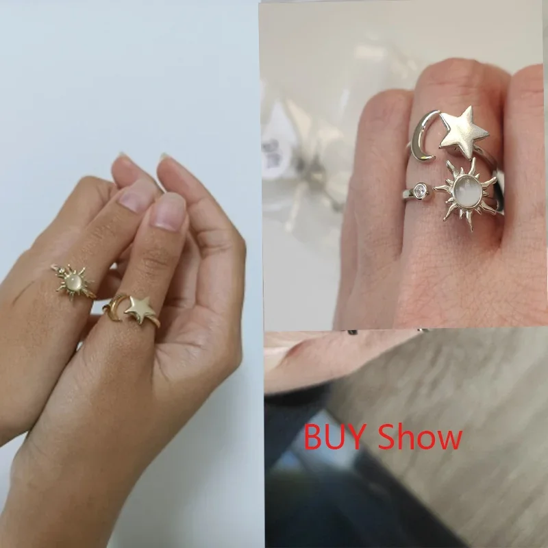 Anti estresse ansiedade anéis para mulheres cetim aço girador girassol sol estrela anel na moda jóias presente dropshipping