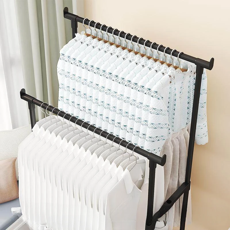 Clothes Rack Floor Standing Double Rod Double-Rod Multifunctional Telescopic Coat Rack With Wheels For Clothes Hats And Shoe