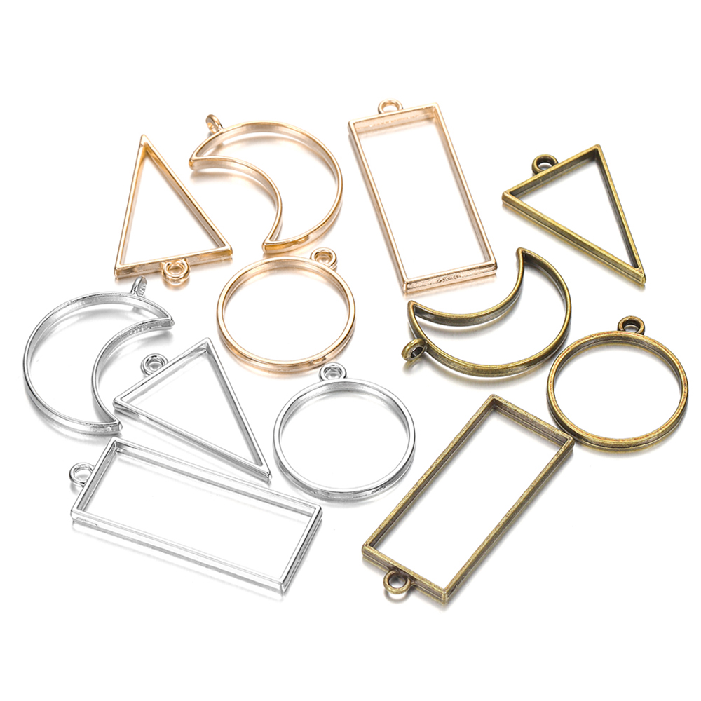 11-22Pcs Kim Loại Geometric Hollow Khung Bezel Biên Giới Khuôn UV Epoxy Khuôn Nhựa Cho DIY Đồ Trang Sức Làm Phát Hiện mặt Dây Chuyền Vòng