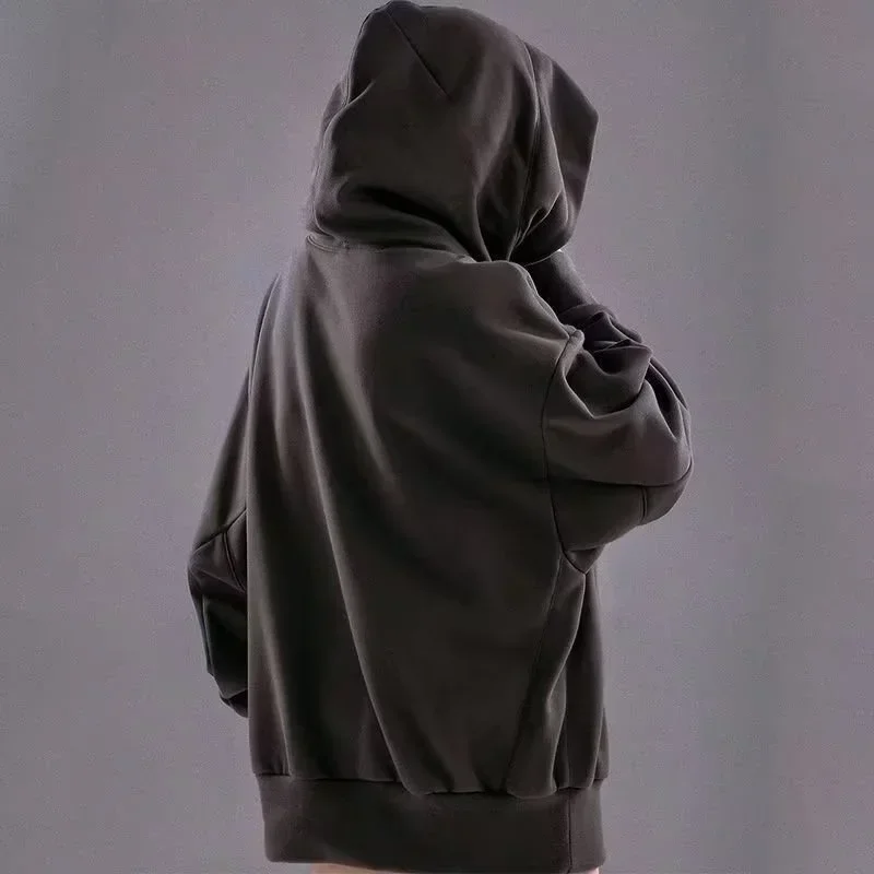 Sudadera con capucha de cuello alto con bordado de otoño para hombre, sudaderas con capucha de gran tamaño de Ninja japonés, ropa informal con bolsillo de lana de Hip Hop, Sudadera con capucha Y2K