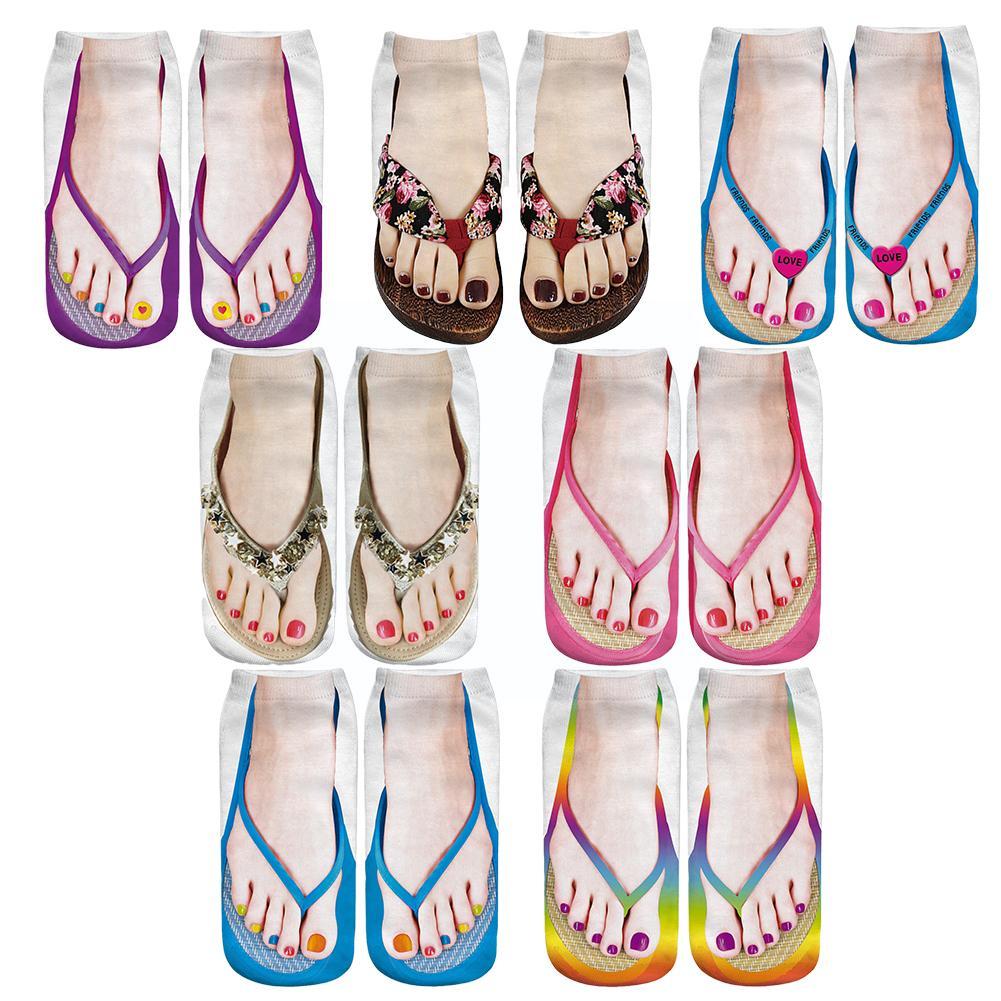 Calcetines con patrón de impresión 3D para mujer, medias de tobillo, chanclas divertidas, calcetines de piso de corte bajo, calcetería, regalos novedosos, 1 par