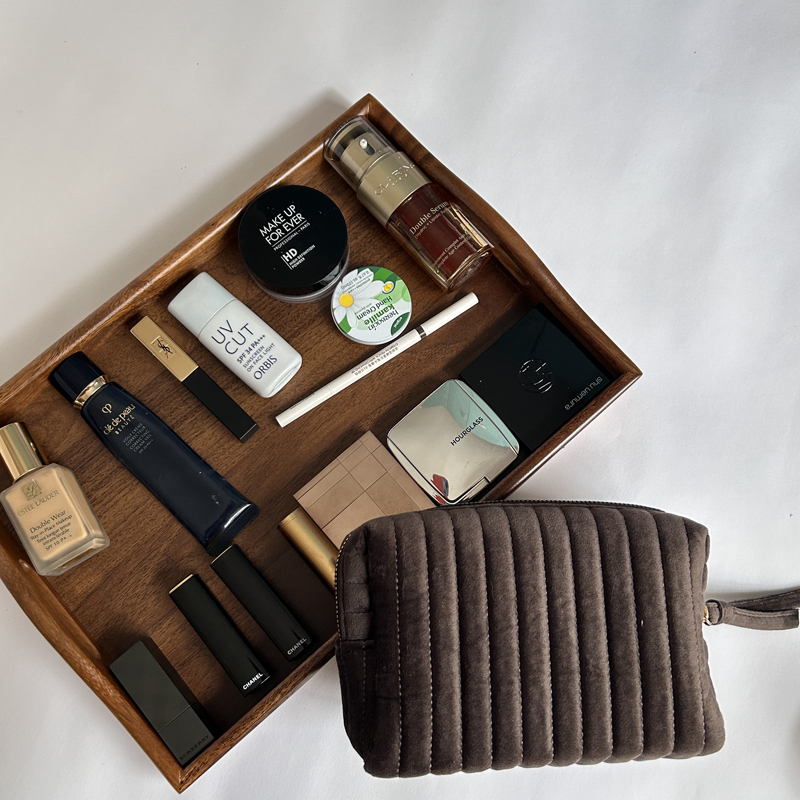 Soft Velvet Makeup Bag Cosmetics Zipper Stitching Striped Storage Bag Retro Portable Mini Toiletries Organizer