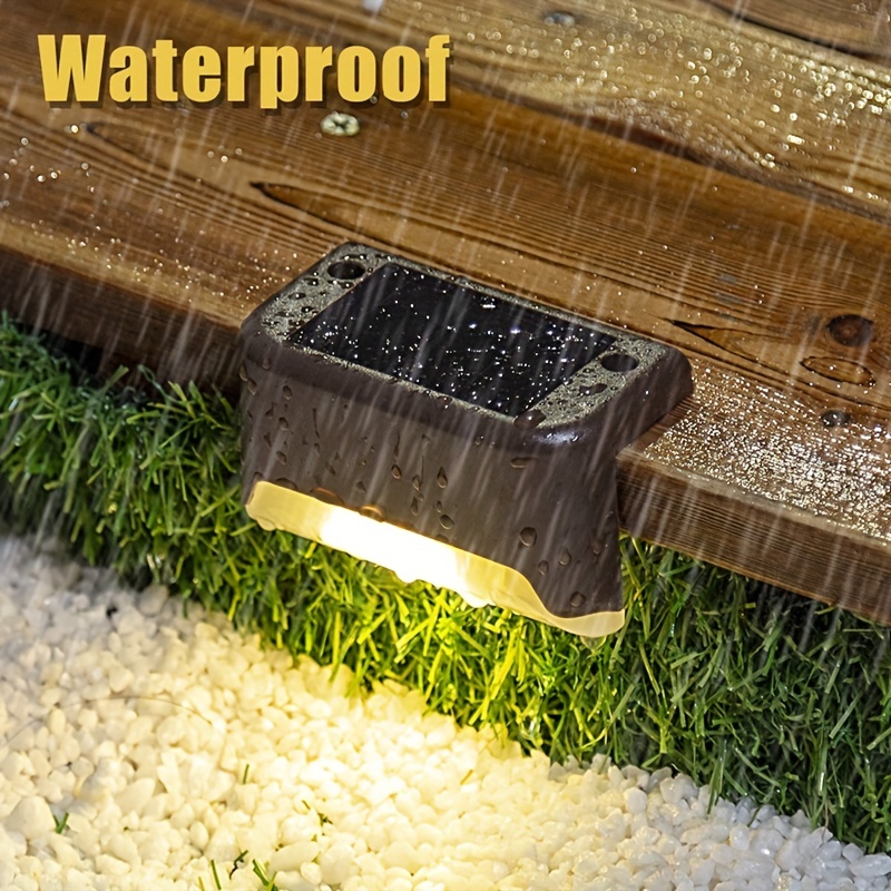 Paquete de 4 lámparas de luz LED solares para escaleras, pasaje impermeable, patio, barandilla, paso, luz nocturna para exteriores, jardín, bordes, terraza