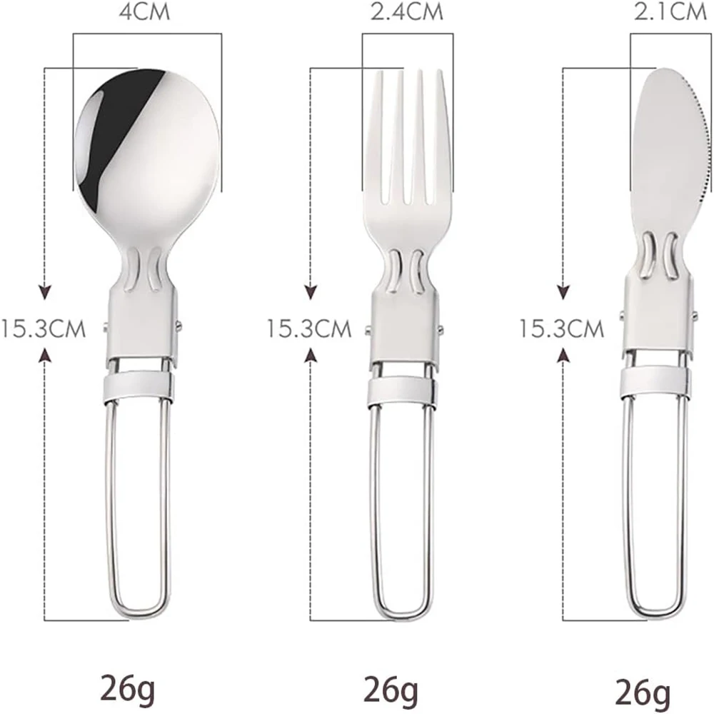 Set di posate da campeggio Accessorio da cucina in acciaio inossidabile Cucchiaio Forchetta Coltello con borsa in nylon Set di stoviglie pieghevoli