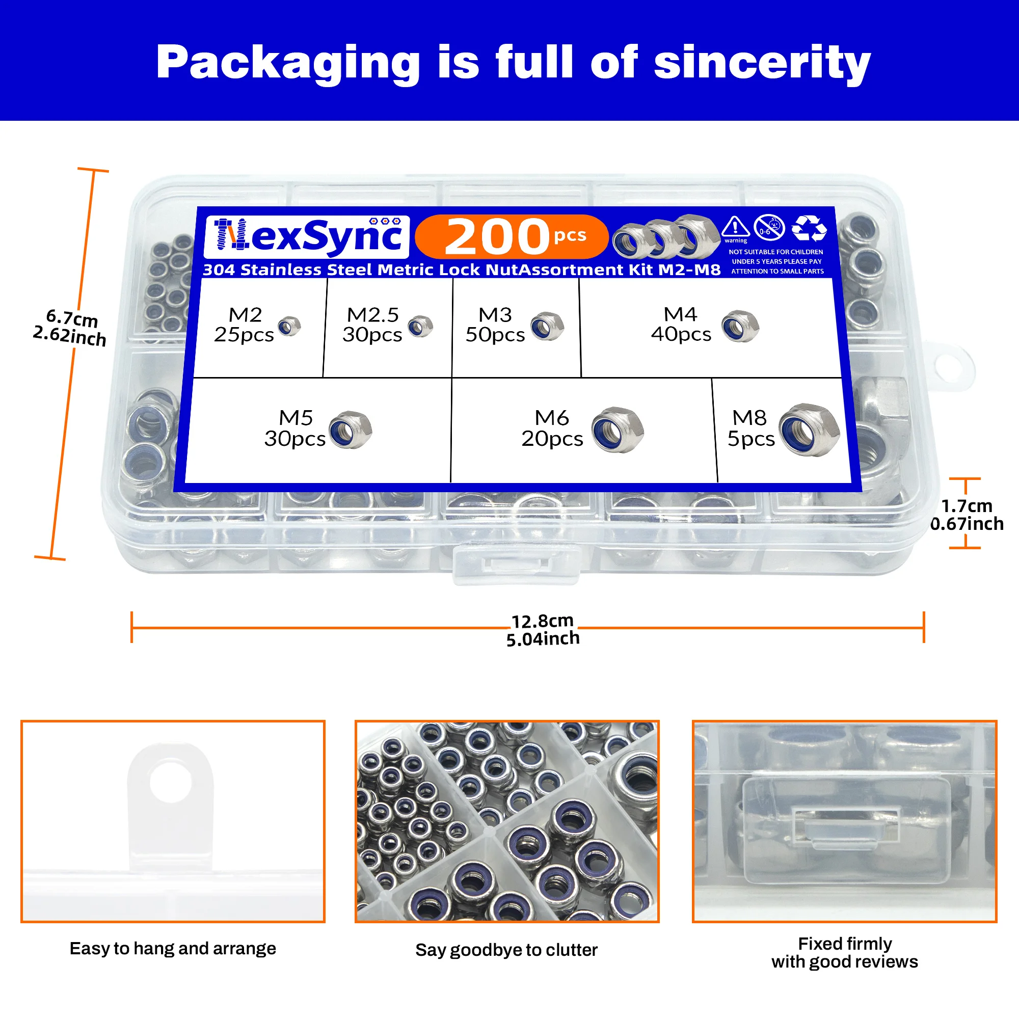 200 Uds DIN985 inserto hexagonal de nailon tuerca autoblocante Nylock juego surtido de tuercas M2 M2.5 M3 M4 M5 M6 M8 304 A2-70 acero inoxidable
