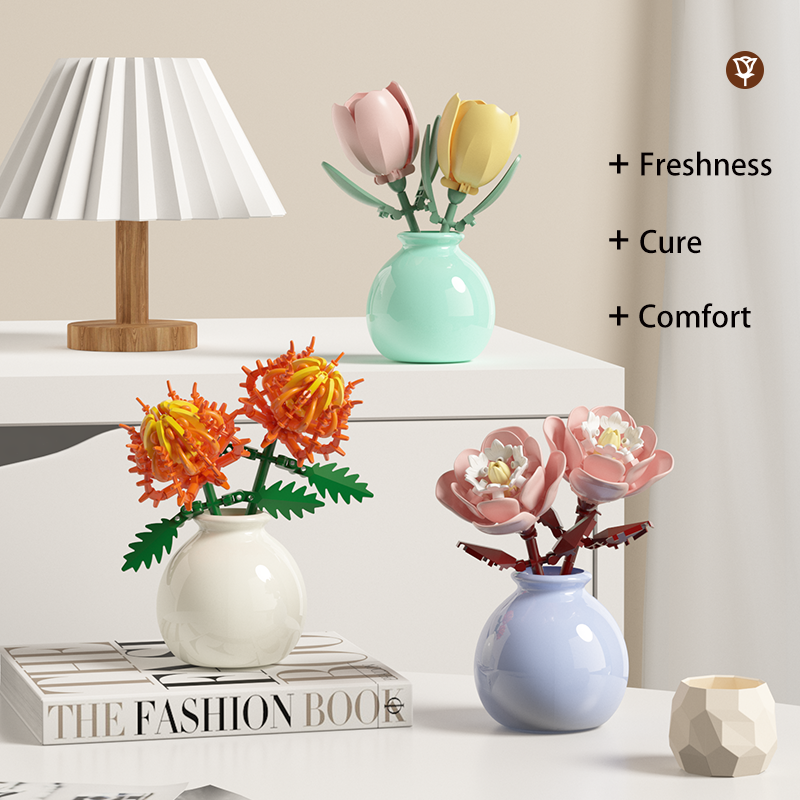 "Blocs de construction Forever Rose – Cadeau d'anniversaire romantique avec vitrine |   Roses et tournesols"