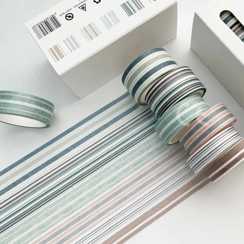 เทปวาชิลายสก็อต 6 ม้วน/กล่อง น่ารัก สไตล์ DIY สำหรับตกแต่งของขวัญ วัสดุตกแต่ง 6 สีในกล่องเดียว 5 เมตรต่อม้วน