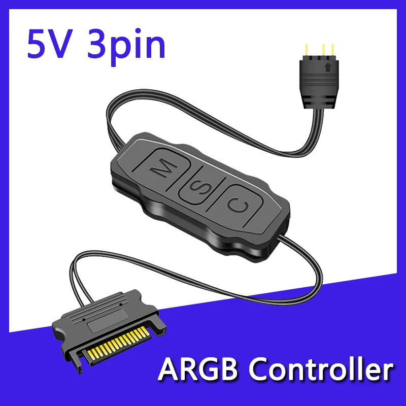 5v 3pin argb controlador sata interface cabo de extensão adaptador controlador luz para ventilador pc cpu cooler ventilador luz tira