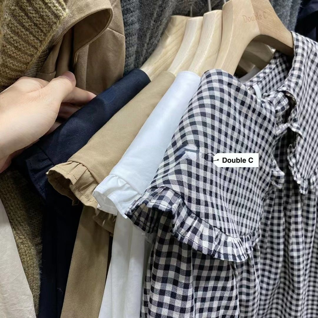 เสื้อผู้หญิงฤดูใบไม้ผลิใหม่ลายสก๊อต Peter Pan COLLAR Ruffles หลวมทั้งหมดตรงกับวิทยาลัยญี่ปุ่น Mujer Kawaii Swwet Tender Chemise femme