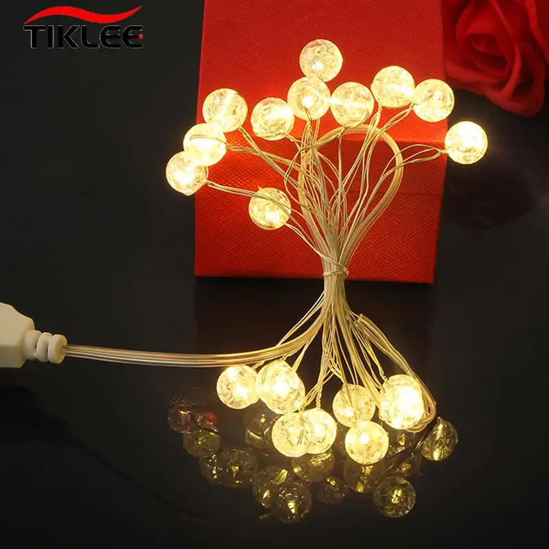 2 เมตร Fairy Garland LED Ball Silver String ไฟกันน้ําสําหรับต้นคริสต์มาสงานแต่งงานตกแต่ง USB/แบตเตอรี่ขับเคลื่อน