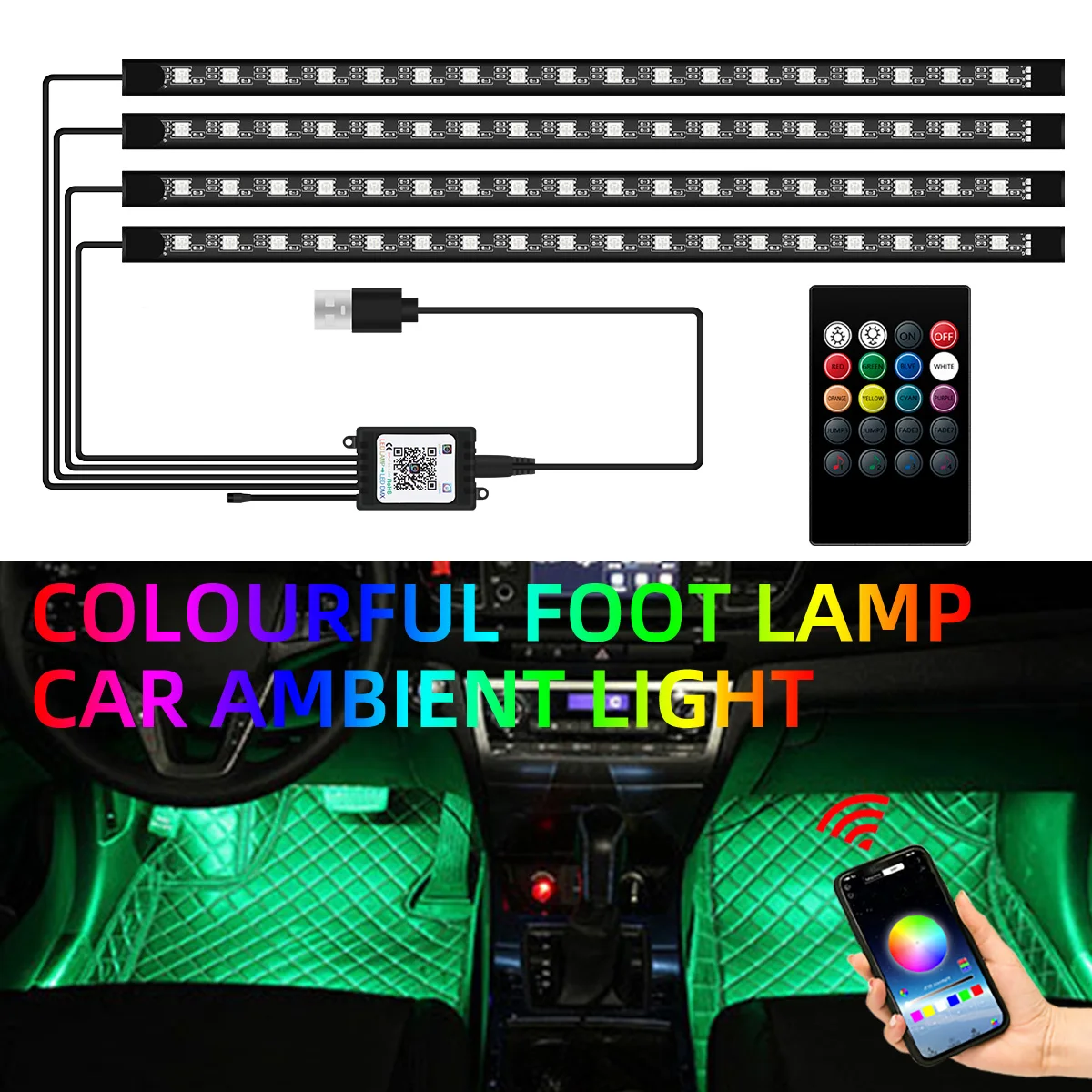 Rgb app led motocicleta carro atmosfera pé luz controle app flexível à prova dwaterproof água controle de som 12v moto lâmpada decorativa tira