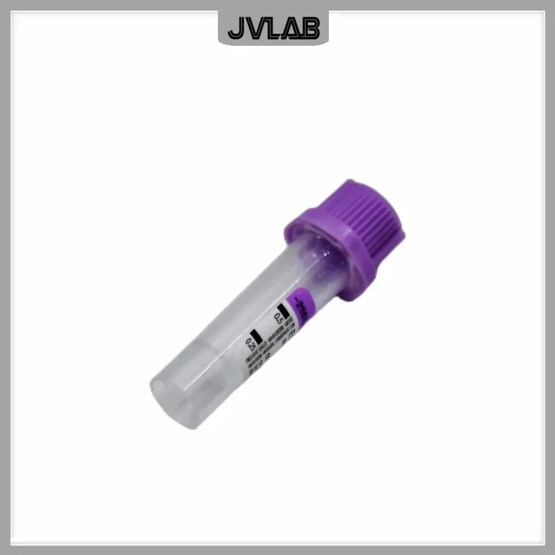 Tubo estéril de coleta de sangue micro com tampa roxa EDTAK2 Tubo de anticalagulação descartável para criança 0,5ml 100 / PK
