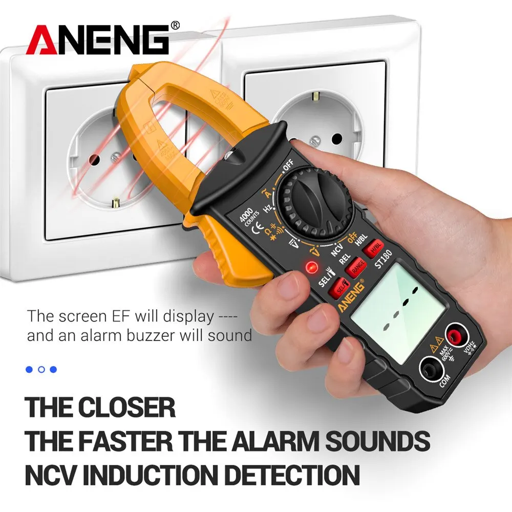 ANENG ST180 medidor de pinza de corriente CA Digital 4000 recuentos multímetro amperímetro probador de voltaje amplificador de coche Hz capacitancia NCV Ohm herramienta