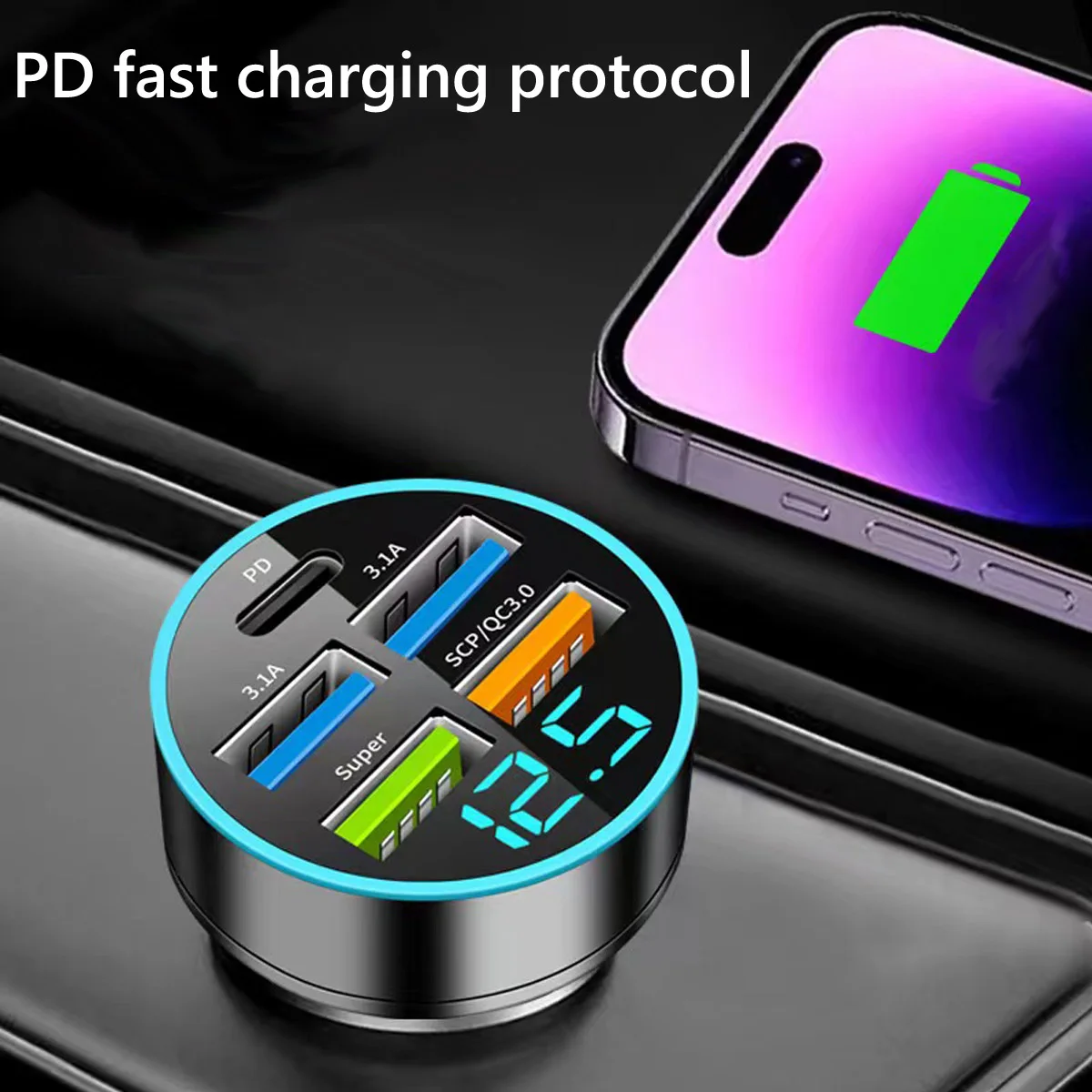 ที่ชาร์จแบตในรถอะแดปเตอร์รถยนต์แสดงผลดิจิตอลด้วย USB 5พอร์ตชาร์จอัจฉริยะตรวจจับแรงดันไฟฟ้าได้อย่างรวดเร็วที่ชาร์จแบตเตอรี่โทรศัพท์