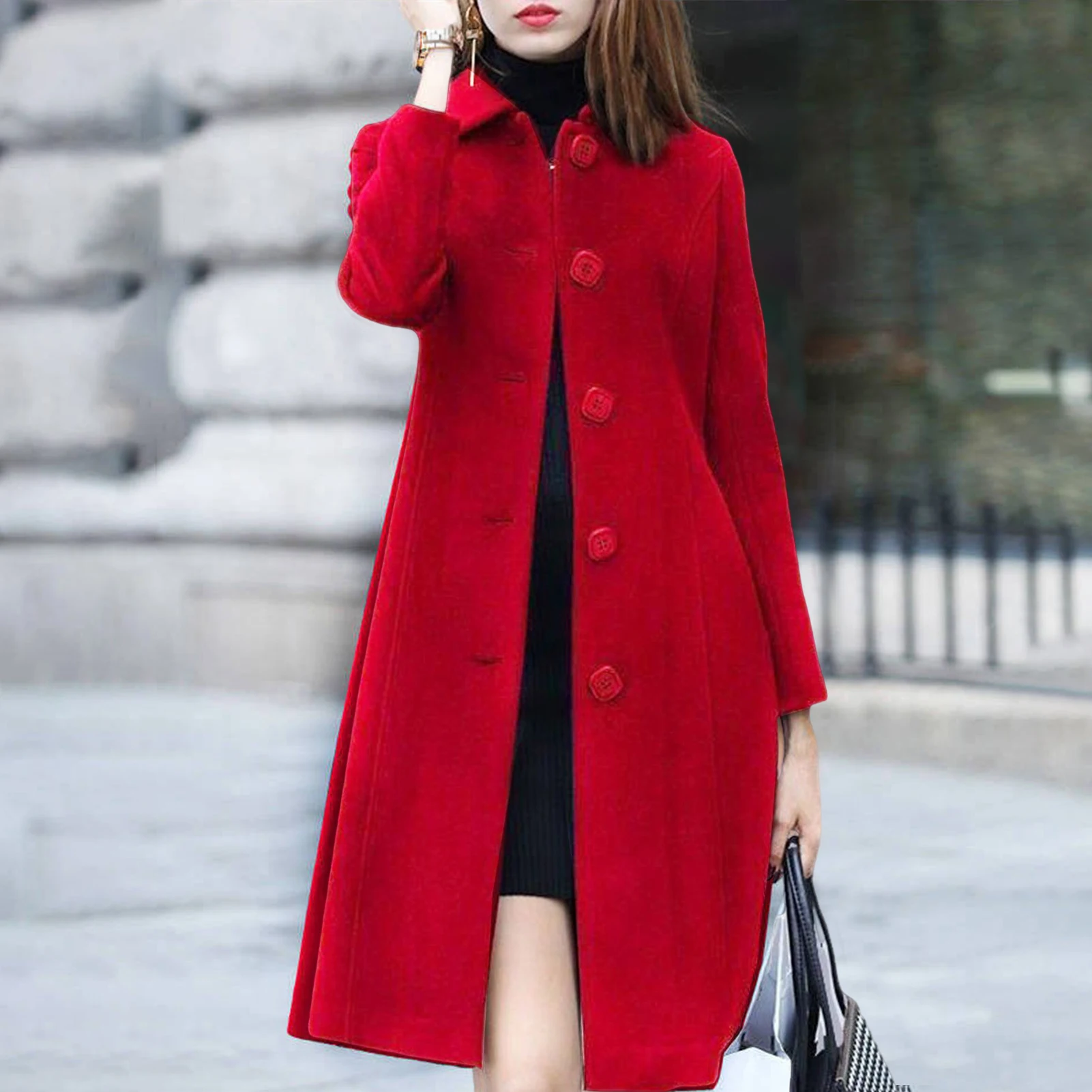S-4XL Thu Đông Nữ Phối Trung Dài Điện Đơn Màu Trơn Cổ Bẻ Thanh Lịch Mềm Plus Kích Thước mùa Đông Ấm Áp Áo Khoác