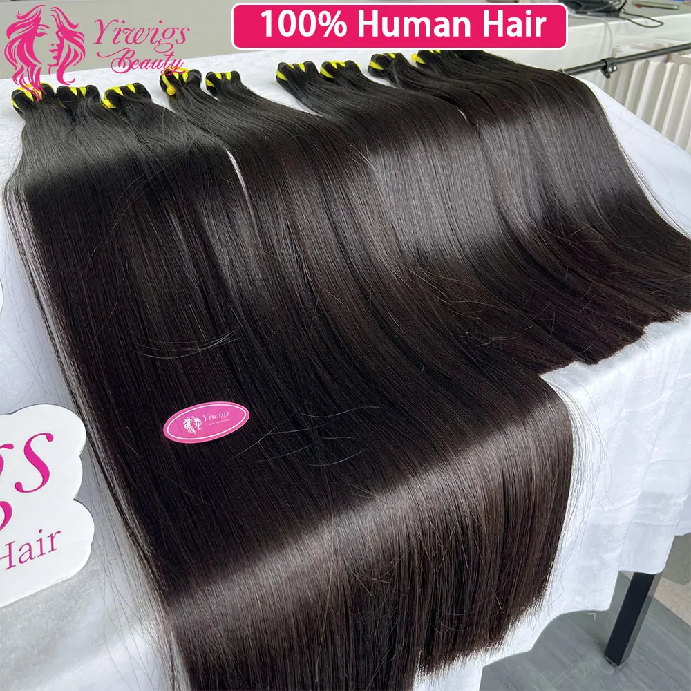 Super duplo desenhado osso reto 100% pacotes de cabelo humano não processado extensões tecer cabelo virgem cru tissage para mulher