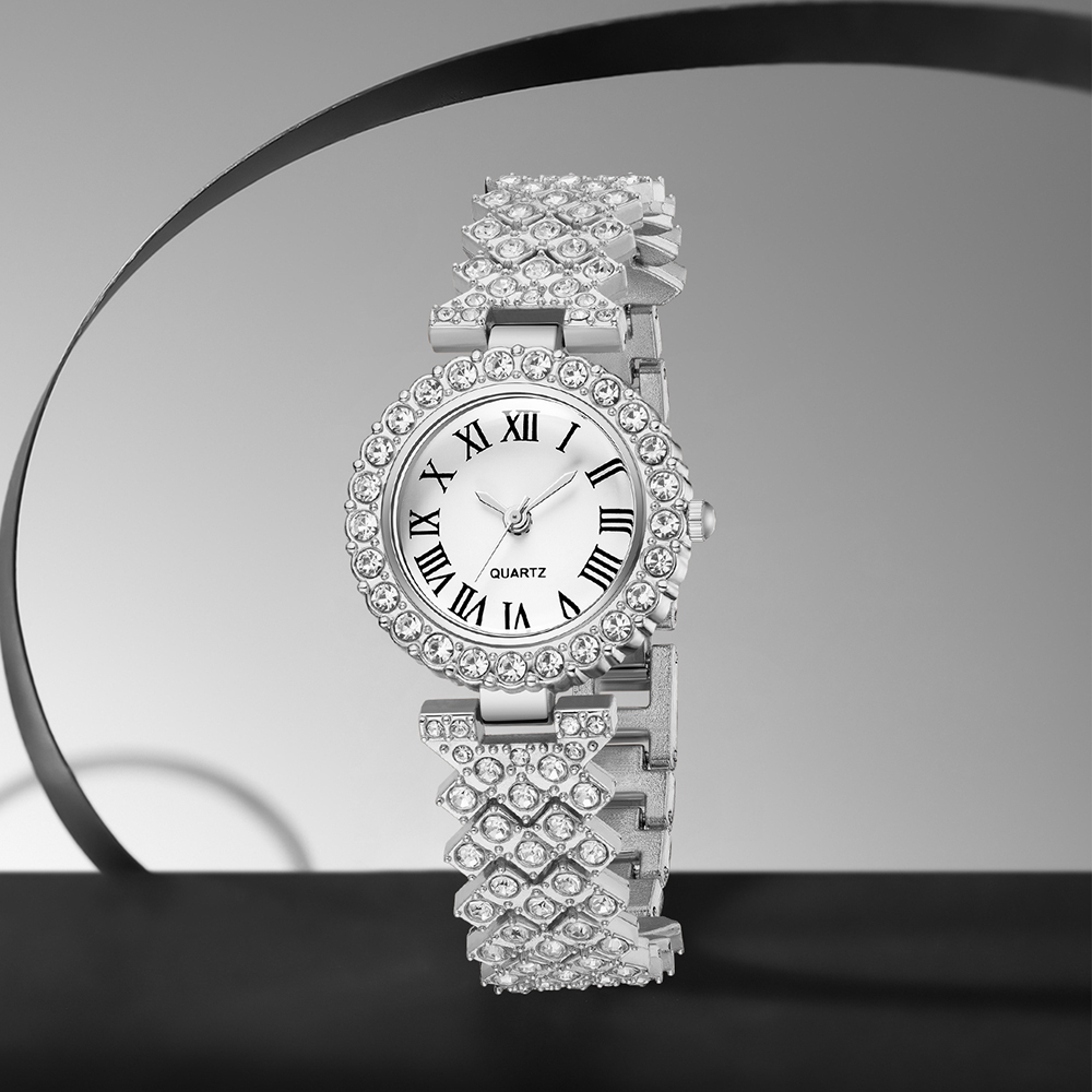 6 TEILE/SATZ Silber Damenuhr Business Freizeit Element Uhr Luxus Zifferblatt Quarzuhr Schmuckset Geschenk für Sie