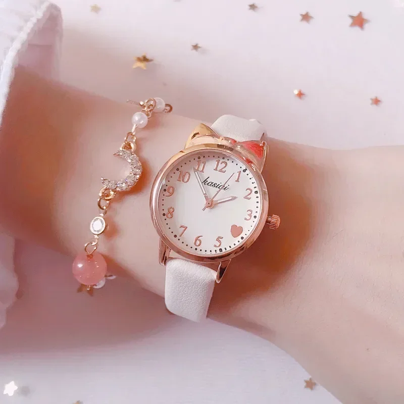 2023 moda niños amor esfera Digital niños reloj conjunto correa de cuero relojes de cuarzo chico niñas reloj niños reloj + pulsera