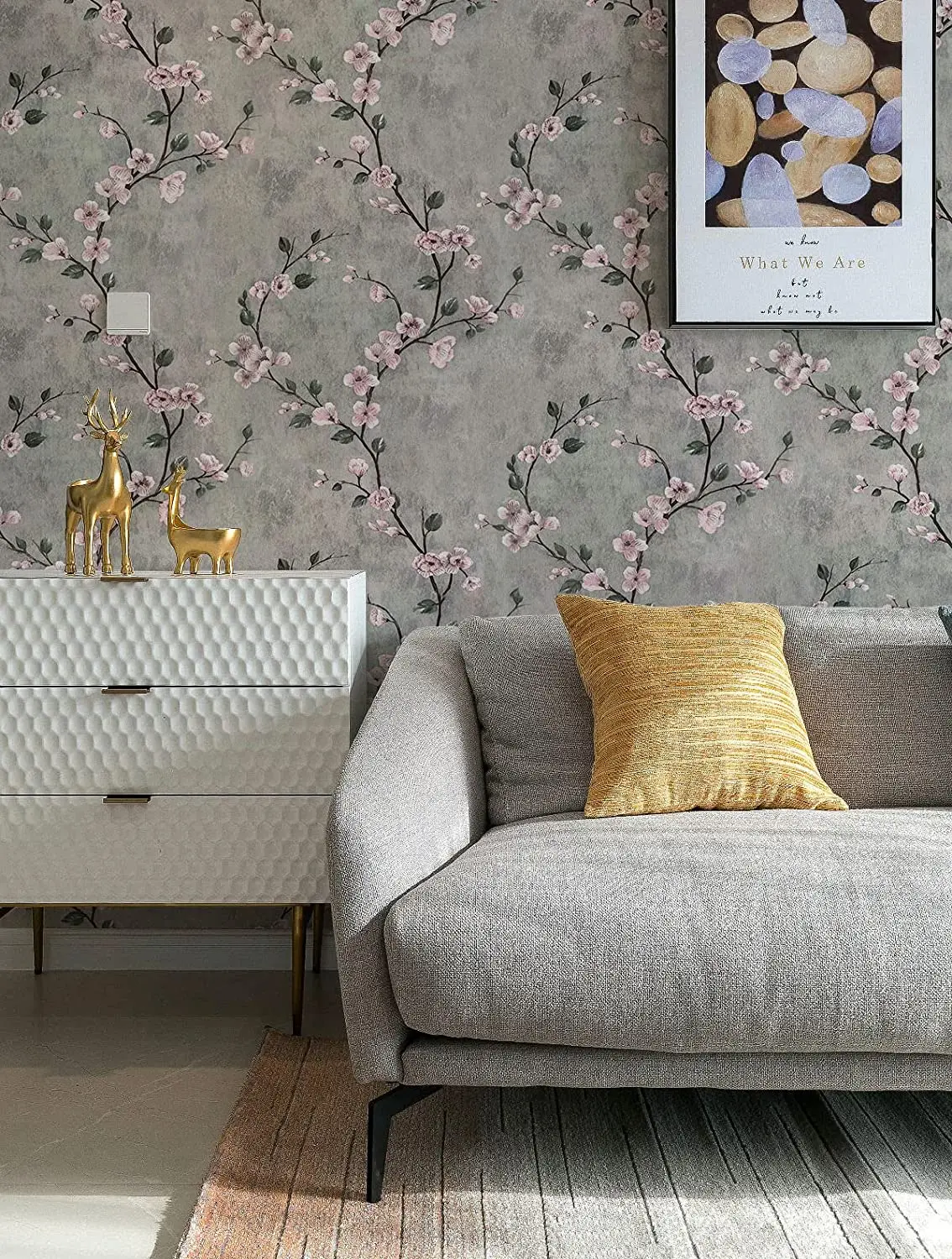 วอลล์เปเปอร์ลายดอกไม้สีเทา Peel และ Stick วอลล์เปเปอร์ดอกไม้ Self Adhesive Wall Paper Roll กระดาษติดต่อแบบถอดได้ตกแต่ง
