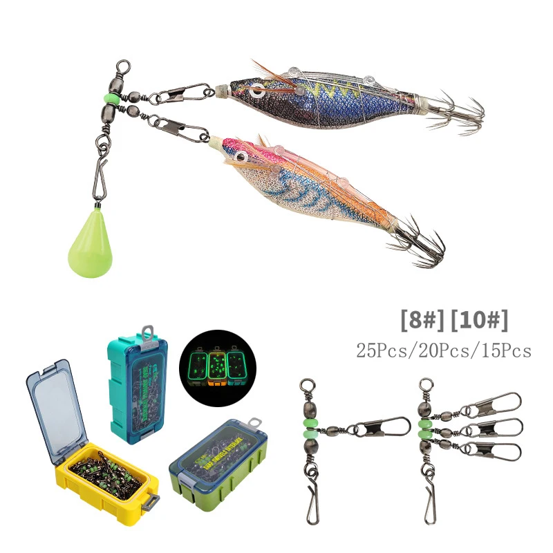 8 #   10 #   Luyamu Gruppo di pesca per gamberetti Cuscinetto a sfere luminoso Set di fibbie ad anello solido rotanti e rotanti Set di pin Connettore da pesca