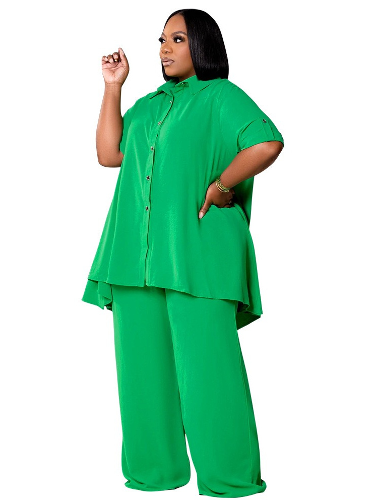 Wmstar-レディースツーピースセット,カジュアルウェア,無地,ボタン付きワイドレッグパンツ,ラージサイズ5xl,卸売り,直送