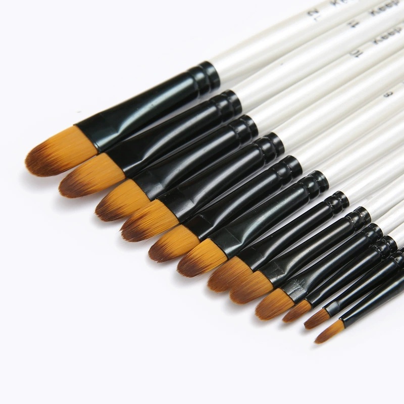 12pcs Artist Brushes with Nylon Tips - Wood Handle Professional Paintbrush Set for Acrylic, Watercolor, Gouache Painting