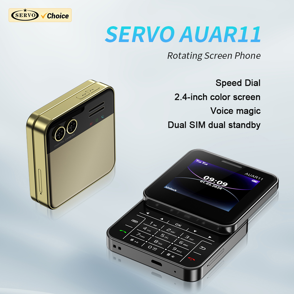 SERVO AUAR11 หมุนเลื่อนหน้าจอโทรศัพท์ 2.4 "จอแสดงผล 2G GSM Blacklist Speed Dial โทรศัพท์มือถือขนาดเล็ก Up-To-Date ที่พูดได้หลายภาษา