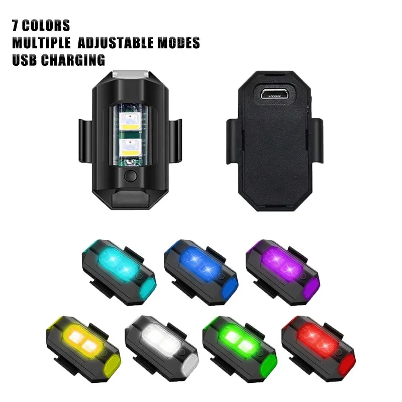 LED Strobe ไฟเตือนรถจักรยานยนต์ MINI SAFETY Anti Collision ไฟเลี้ยว 7 สี Drone แฟลชสําหรับรถสกู๊ตเตอร์