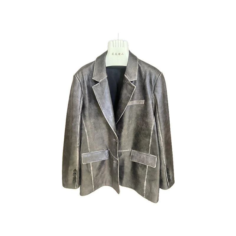 Abrigo de piel de oveja real y natural para mujer, abrigo de longitud media, de alta calidad, con cuello vuelto, a la moda, novedad de otoño e invierno, 2024