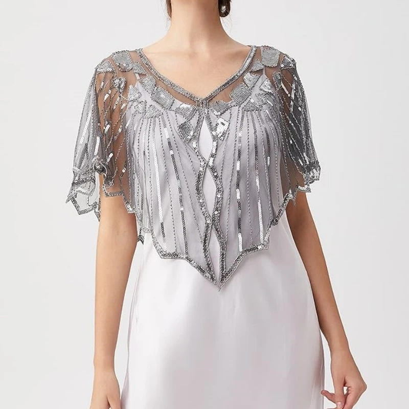 1920s retro frisado lantejoulas flapper xale solto decoração outerwear capa curta festa à noite senhoras manto xale pst02 #