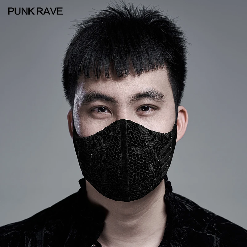 PUNK RAVE Damen Herren Sowohl Wunderschöner Gothic-Stil Edler Schuss Samt Spitze Nähte Maske Schwarz & Rot Club Modeaccessoires