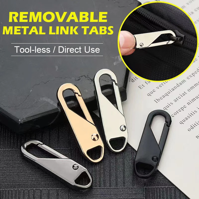 Kit di riparazione per tirare la cerniera metallica lucida da 5 pezzi, linguetta di ricambio per cursore caricato a molla a installazione rapida per valigia da viaggio universale