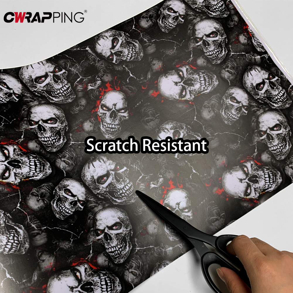 สติกเกอร์รถ Skull การ์ตูนพิมพ์กาวไวนิลสําหรับรถยนต์ฟิล์ม Camo การปรับเปลี่ยนรถจักรยานยนต์ภาพยนตร์ไวนิลรถอุปกรณ์เสริม