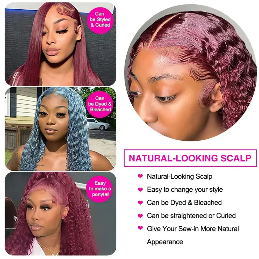 HD Transparente Spitze 200 Dichte 13x4 13x6 Full Frontal Lace 99j Burgund Preplucked Farbige Deep Wave Frontal Echthaarperücke