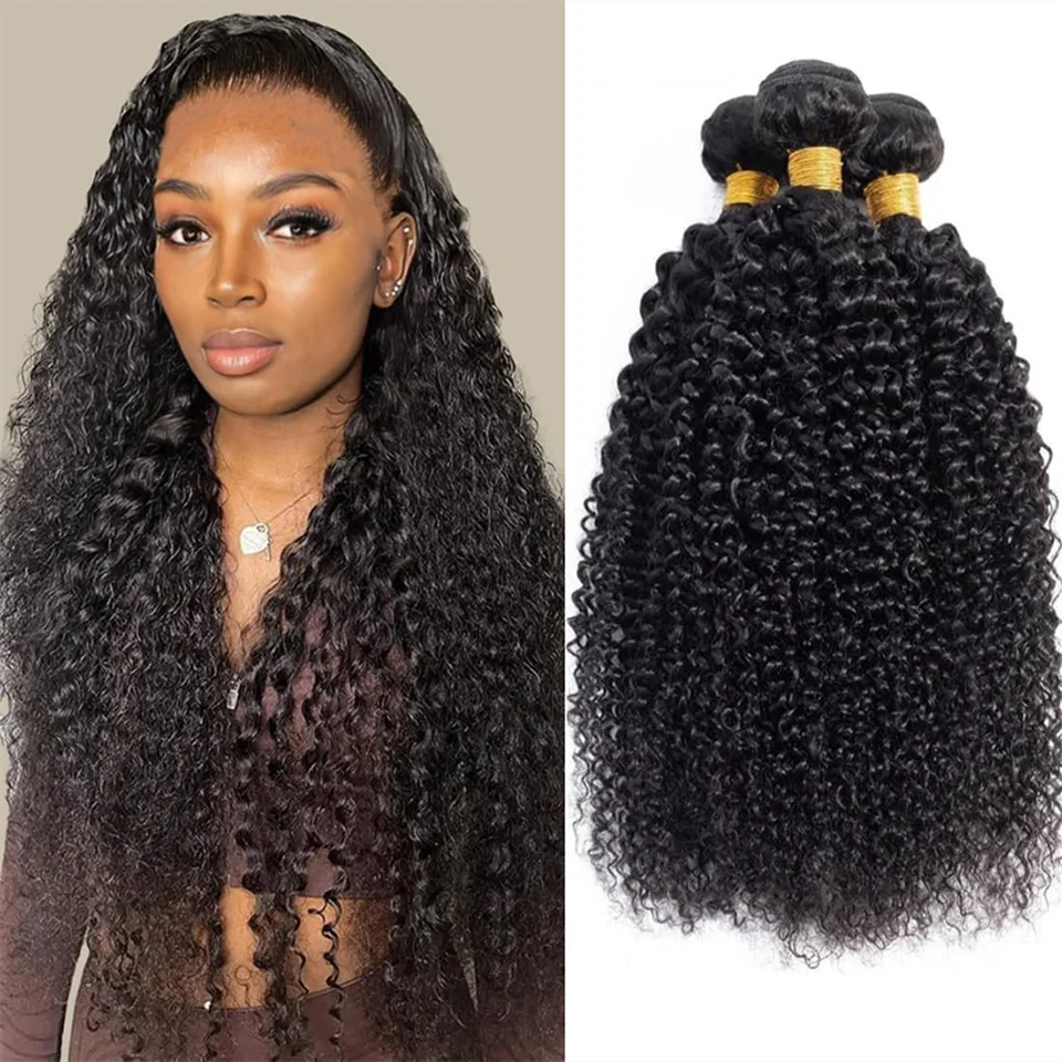 Jerry encaracolado pacotes de cabelo humano remy brasileiro pacotes 1/3/4 pçs kinky encaracolado extensões de tecelagem de cabelo humano cor preta natural