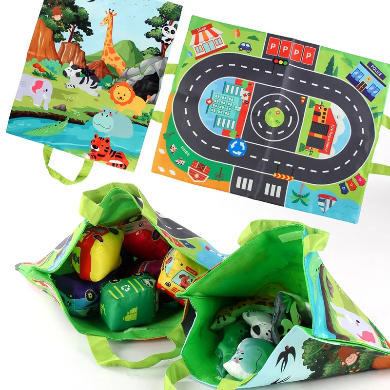 Coche de juguete de tela suave para bebés, libro de tela resistente a desgarros con bolsa de almacenamiento y tapete de juego, juguete sensorial de viaje para Aprendizaje Temprano, regalo