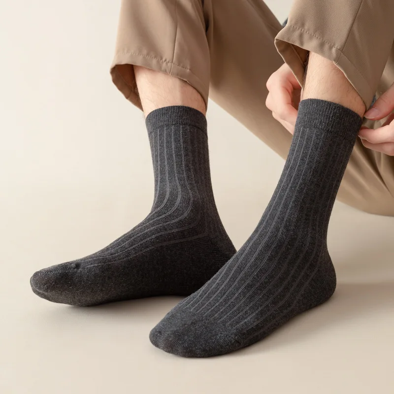 Calcetines de otoño e invierno para hombre, calcetines de punto de hilo grueso de Color sólido, calcetines simples de longitud media para hombre, calcetines para hombre