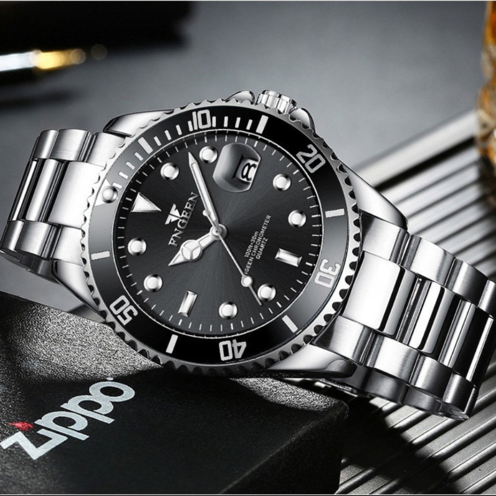 FNGEEN Water Ghost คู่นาฬิกา Big Dial สีเขียวกันน้ําปฏิทินวันที่หรูหราผู้ชายผู้หญิงรอบควอตซ์นาฬิกา Relogio Feminino