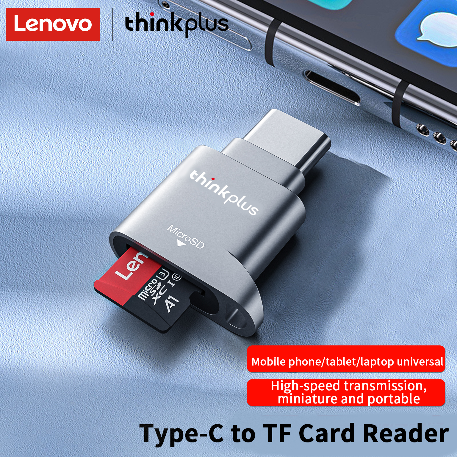 Lenovo-マイクロSDカードリーダー,USB Type-Cアダプター付きメモリーカード