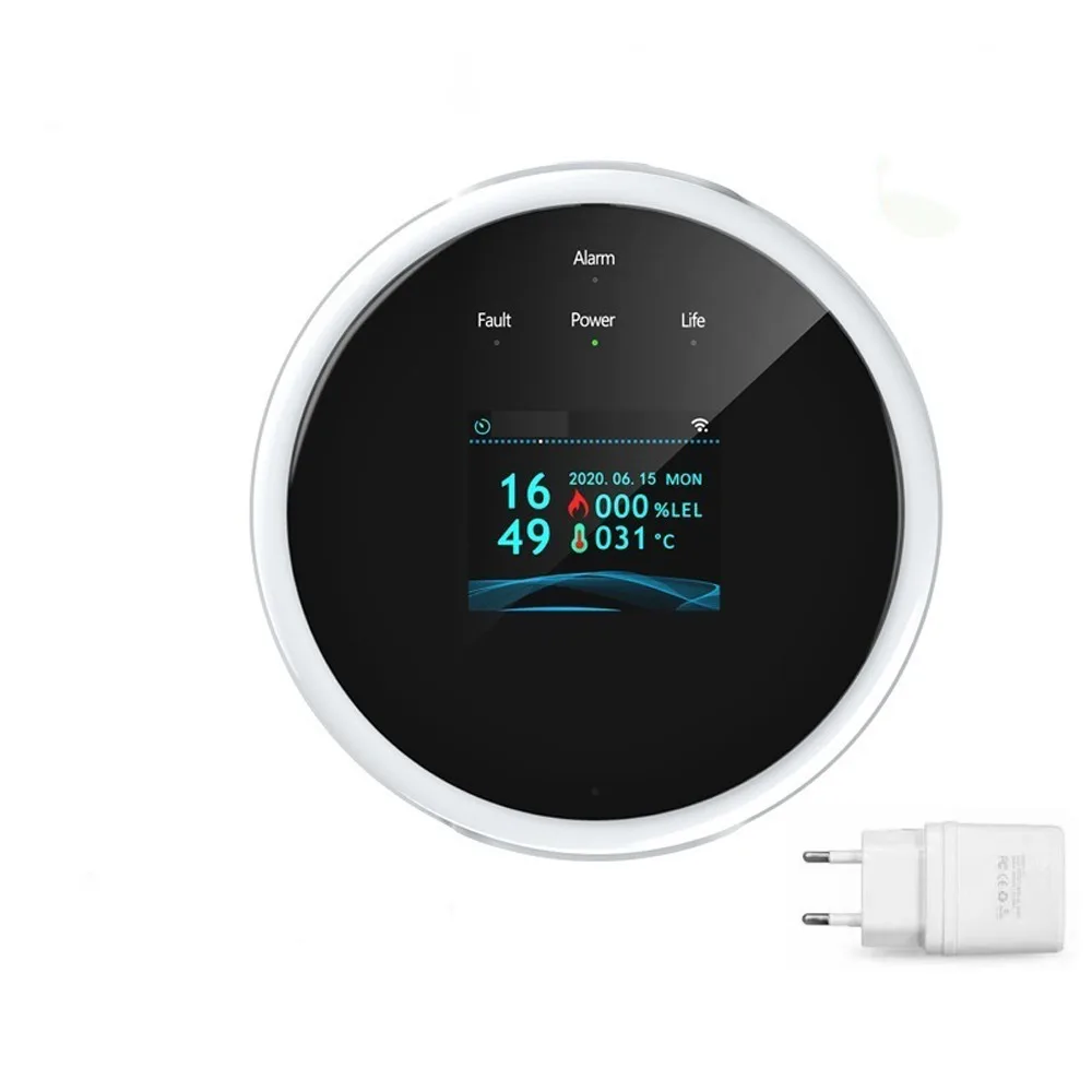 Intelligent Wifi Natural Gas Leakage Detector APP Control Digital LED Combustible Gas-Alarm Detector High Sensitivity EU Plug