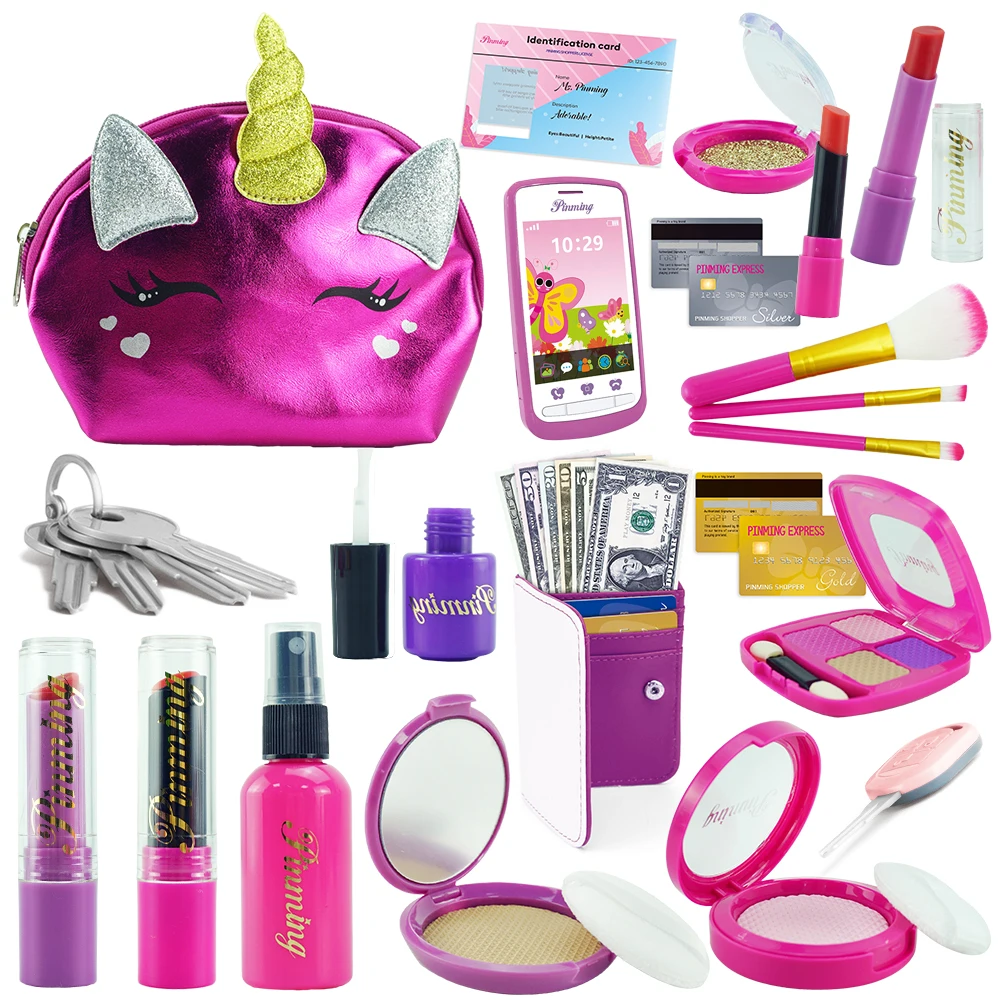 Mochila de simulación de maquillaje para niños y niñas, juguete de pelo ostentoso, juego de imitación, 7 a 10 años