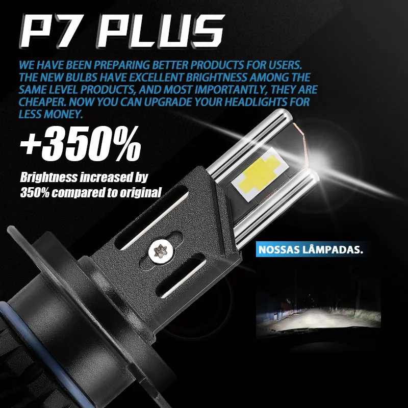 DAWN KNIGHT H11 H7 H4 Lâmpadas de farol LED P7 PLUS 140W Poderosas 6000K 4300K LED HB3 HB4 Lâmpadas LED 12V 2pcs
