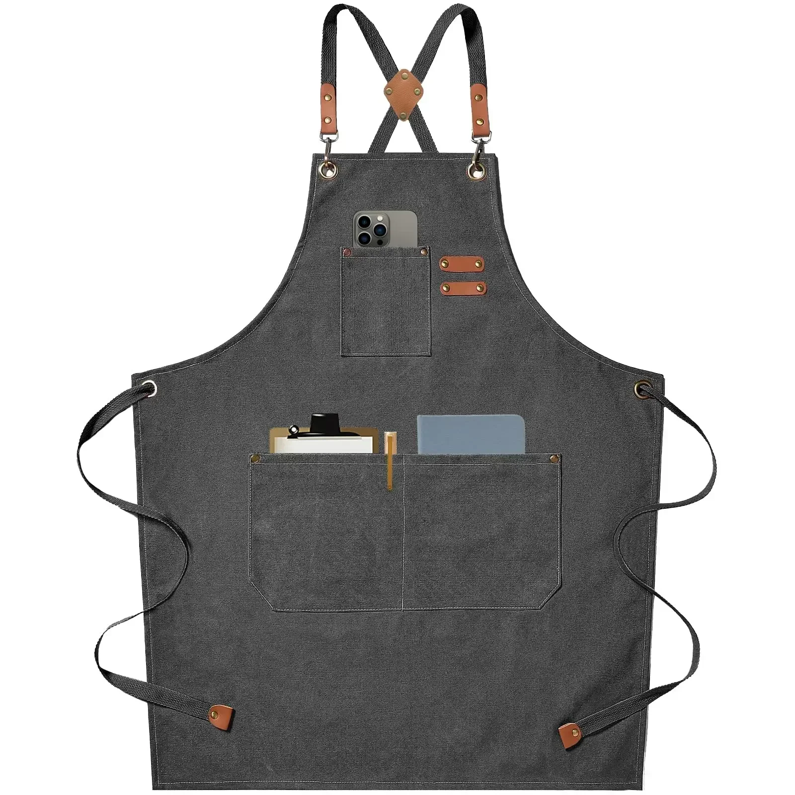 Nuevos delantales de cocina de lona a la moda para mujer y hombre, delantal de trabajo de Chef para parrilla, restaurante, Bar, tienda, cafeterías, uniforme de estudios de uñas de belleza