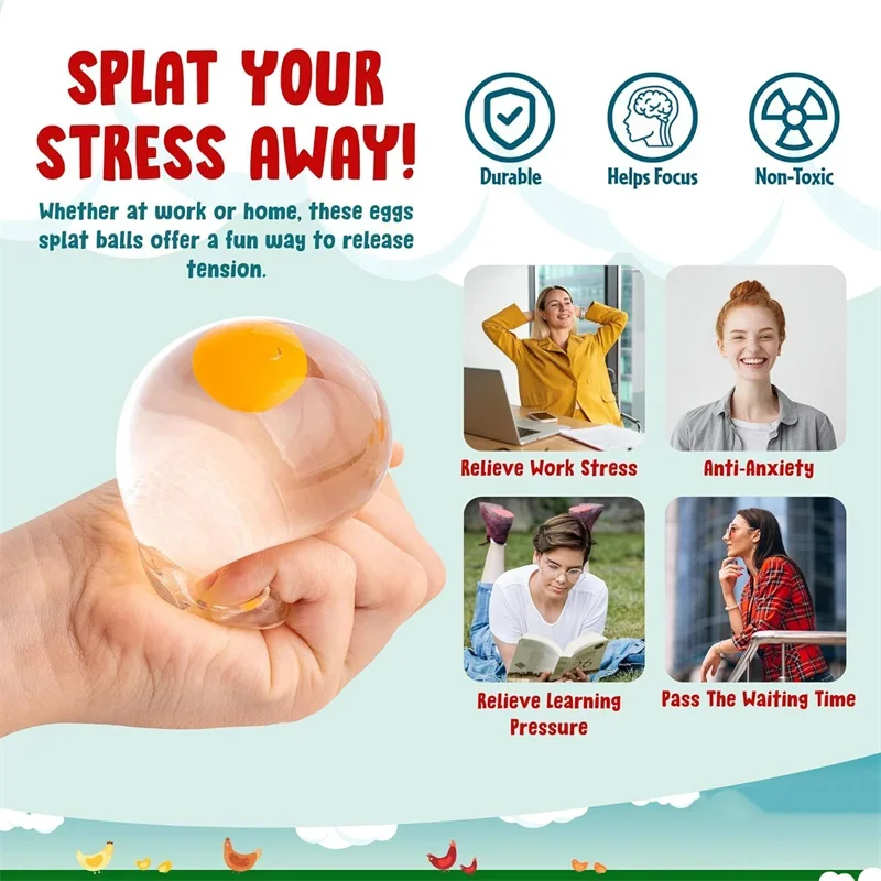 Funky Egg Squishy Toy zur Angstlinderung, Clear Splat Ball Osterkorbfüller für Kinder Erwachsene Stress Reducer Geschenk
