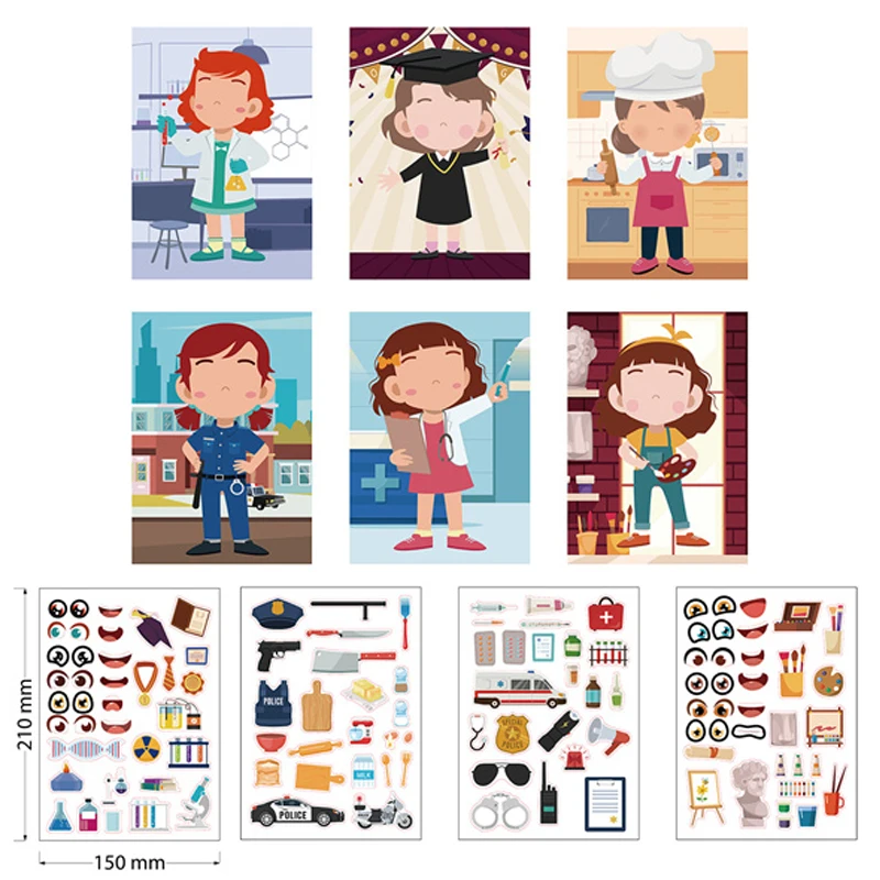 9 スタイル子供子供独自の顔ステッカークリエイティブ DIY パズルゲームプリンセス動物恐竜女の子男の子パーティーの好意のギフト