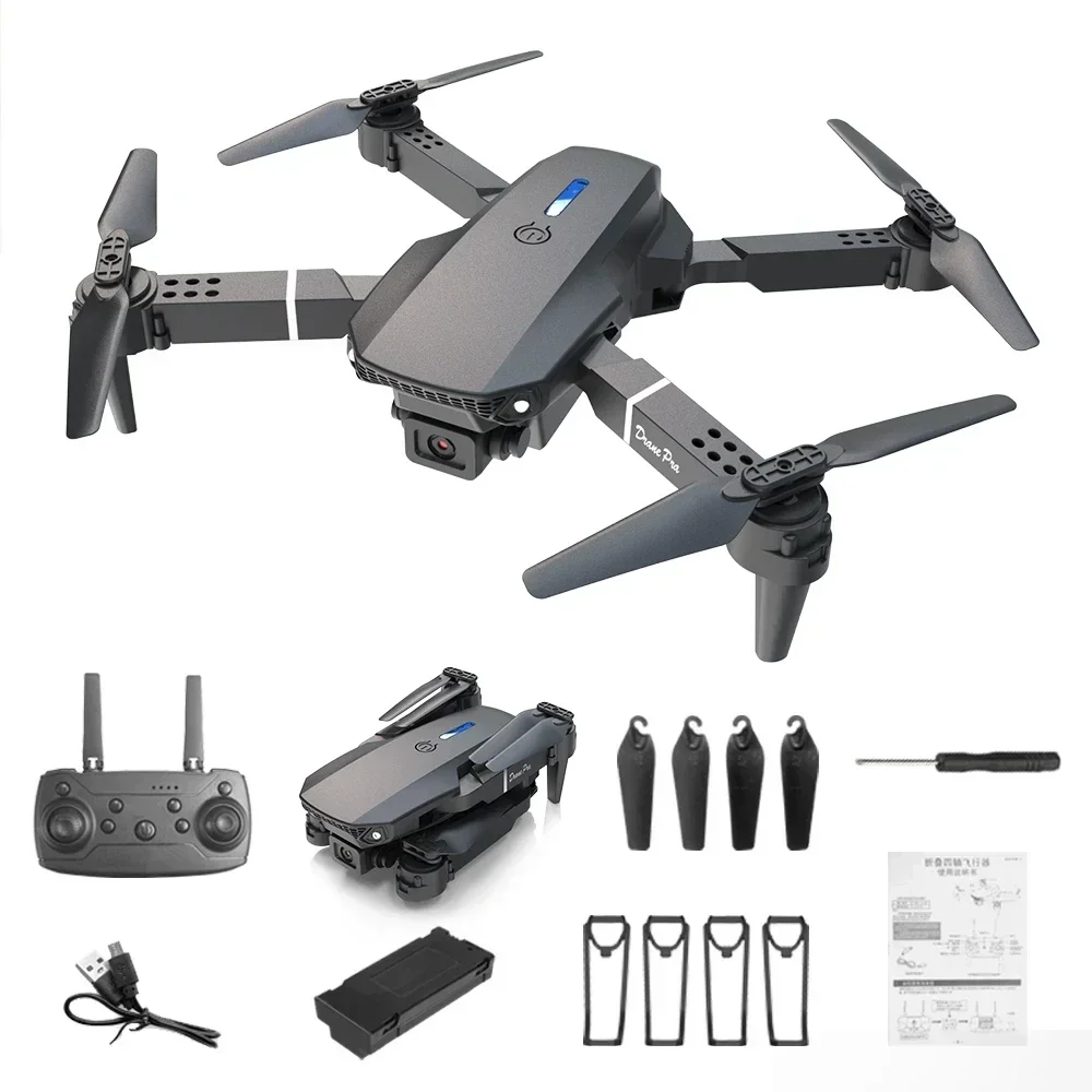 Mini drone RC E88 com câmera 4K HD, WiFi FPV, quadricóptero dobrável, ideal para crianças como brinquedo ou presente