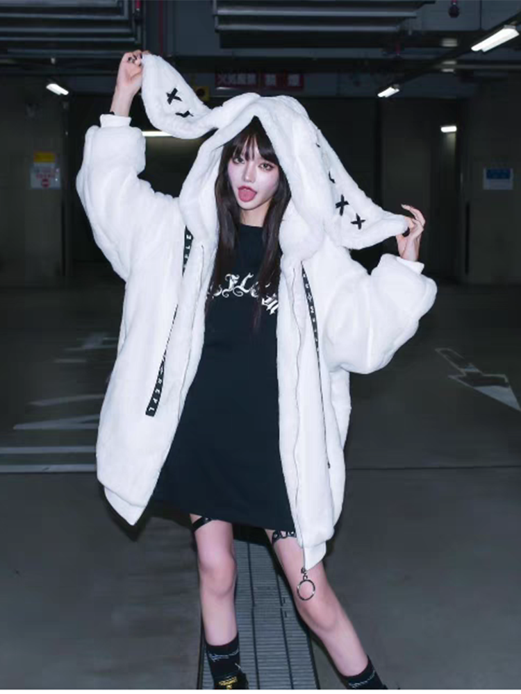 Mauroicardi hiver doux Kawaii doux chaud violet fausse fourrure manteau femmes oreilles de lapin de luxe vêtements de créateur moelleux veste à capuche