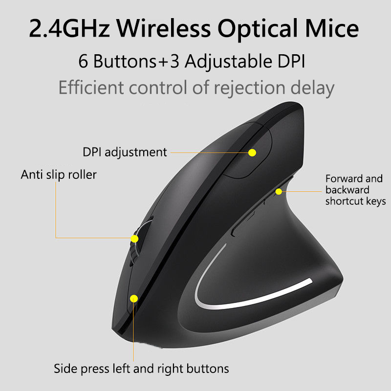 Warvank FK10 Vertical Mouse Ergonomic 2.4GHz Wireless Mice 3 Adjustable DPI 800/1200/1600 6 Buttons for Laptop Desktop Computer